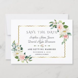 Rosa Hauchblumen Goldrahmen Navy Blau Hochzeit Save The Date