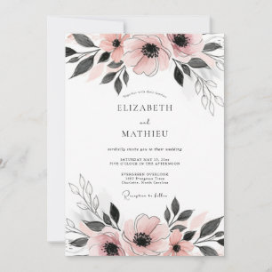 Rosa Hauchdünne Anemone Hochzeit Einladung