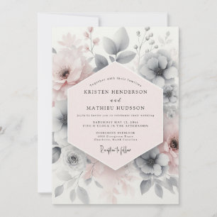 Rosa Hauchdünne Florale Hochzeit Einladung