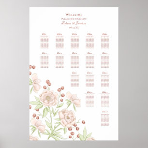 Rosa Hauchrosa Rosen Moderne Hochzeit Sitzordnung Poster