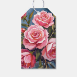 Rosa Hauchrosa Rosenstrauß Gemalt Geschenkanhänger