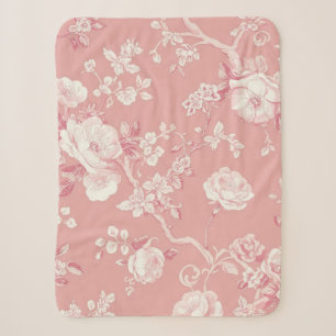 Rosa Hauchrosa Vintage-Rosen-Toile Floralmuster Sherpadecke