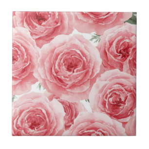 Rosa Hauchrosen-Aquarell-Blumenmuster Rosa Blütenb Fliese