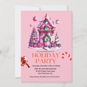 Rosa Haus Weihnachten Party Einladung