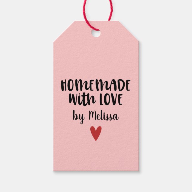 Rosa hausgemachte Liebe mit Geschenketiketten Geschenkanhänger (Vorderseite)