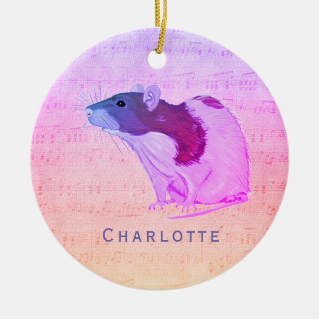 Rosa Haustier-Ratte addieren Ihre Namensratte Keramik Ornament (Vorne)