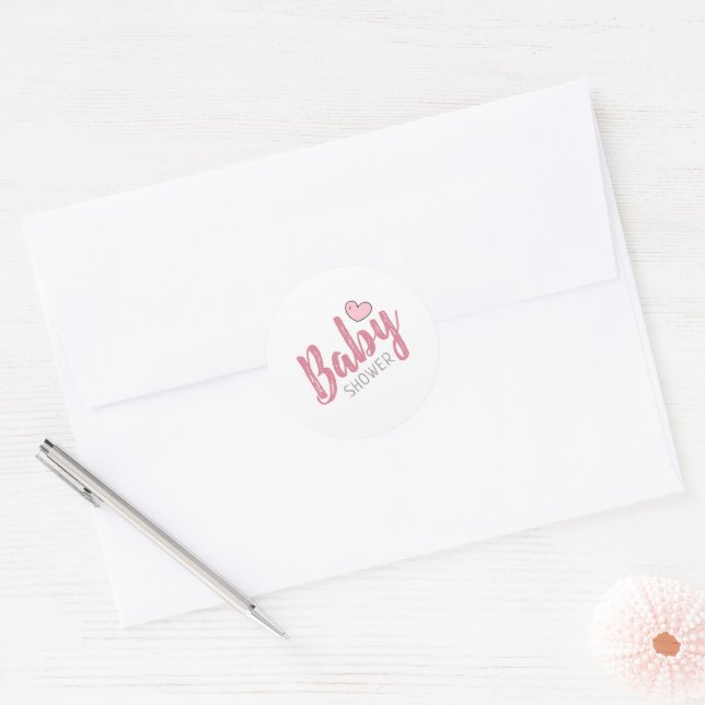 Rosa Heart Baby Shower Classic Round Sticker (Umschlag)