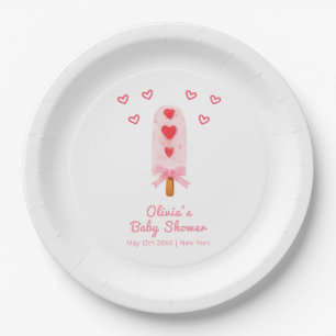 Rosa Heart Bow Ice Creme bereit für Pop Babydusche Pappteller