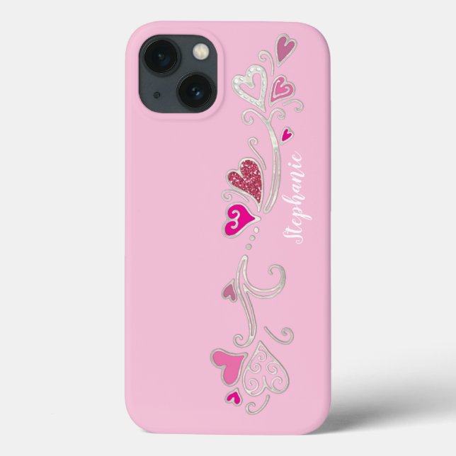 Rosa Hearts Glitzer Girly Girl Case-Mate iPhone Hülle (Rückseite)