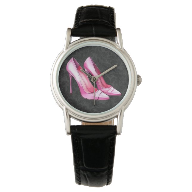 Rosa Heelse Schuhe beobachten Armbanduhr (Vorderseite)