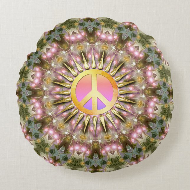 Rosa Heilung Licht Frieden Mandala Rundes Kissen (Vorderseite)