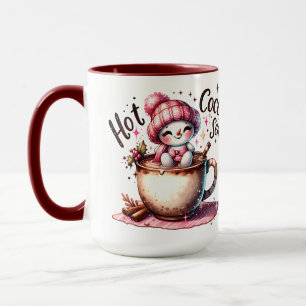 Rosa heiße Kakao-Schneefrauen-Saison Tasse