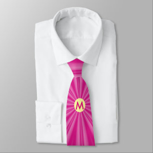 Rosa heiße Sonnenstrahl-Monogramm gelber Kreis  Krawatte