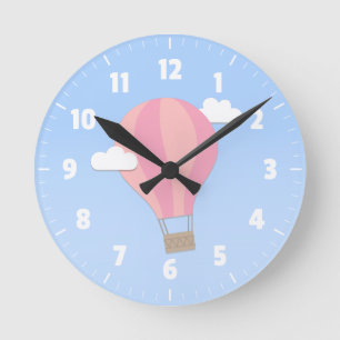 Rosa Heißluft-Ballon, Abenteuer unter den Wolken Runde Wanduhr