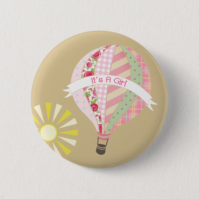 Rosa Heißluft-Ballon-Babyparty-Knopf Button (Vorderseite)