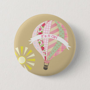 Rosa Heißluft-Ballon-Babyparty-Knopf Button