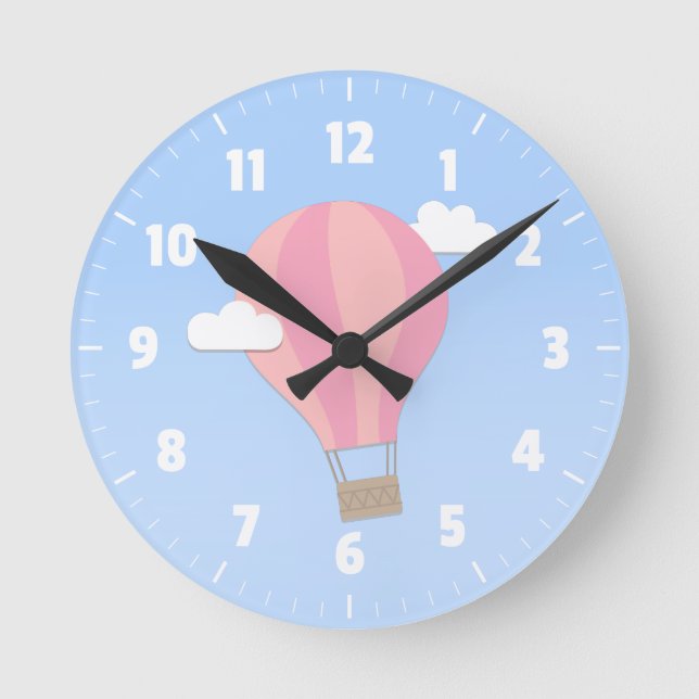 Rosa Heißluftballon, Abenteuer unter den Wolken Runde Wanduhr (Vorderseite)
