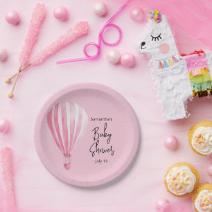 Rosa Heißluftballon Babydusche Pappteller