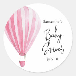 Rosa Heißluftballon Babydusche Runder Aufkleber
