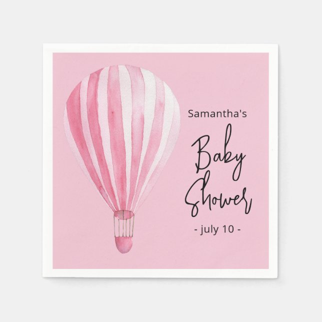 Rosa Heißluftballon Babydusche Serviette (Vorderseite)