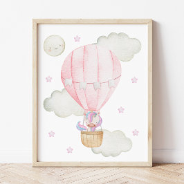 Rosa Heißluftballon, Einhorn, Sterne, Girl-Kinderz Fotodruck