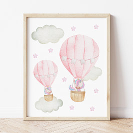 Rosa Heißluftballon, Einhorn, Sterne, Girl-Kinderz Fotodruck