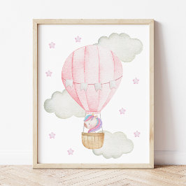 Rosa Heißluftballon, Einhorn, Sterne, Girl-Kinderz Fotodruck