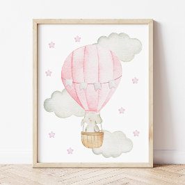 Rosa Heißluftballon, Elephant, Star, Girl-Kinderzi Fotodruck
