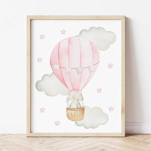 Rosa Heißluftballon, Elephant, Star, Girl-Kinderzi Fotodruck