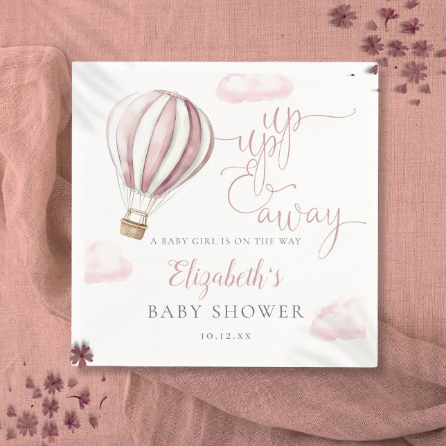 Rosa Heißluftballon Girl Baby Dusche Serviette (Up And Away Pink Hot Air Balloon Girl Baby Shower Napkins)