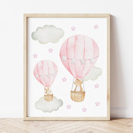 Rosa Heißluftballon, Niedlicher Tiere, Girl-Kinder Poster