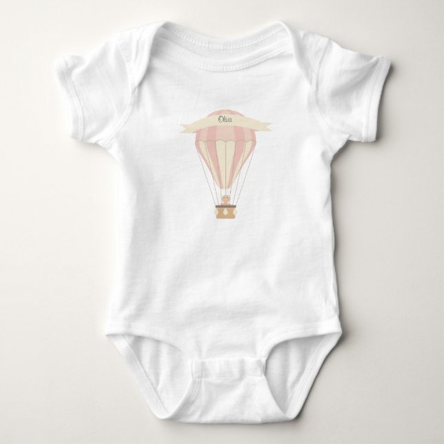 Rosa Heißluftballon personalisiert Baby Strampler (Vorderseite)