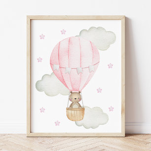 Rosa Heißluftballon, Tiere, Bär, Mädchen-Nursery Poster