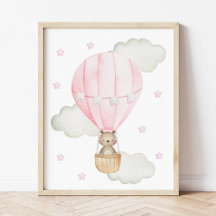 Rosa Heißluftballon, Tiere, Bären, Girl-Kinderzimm