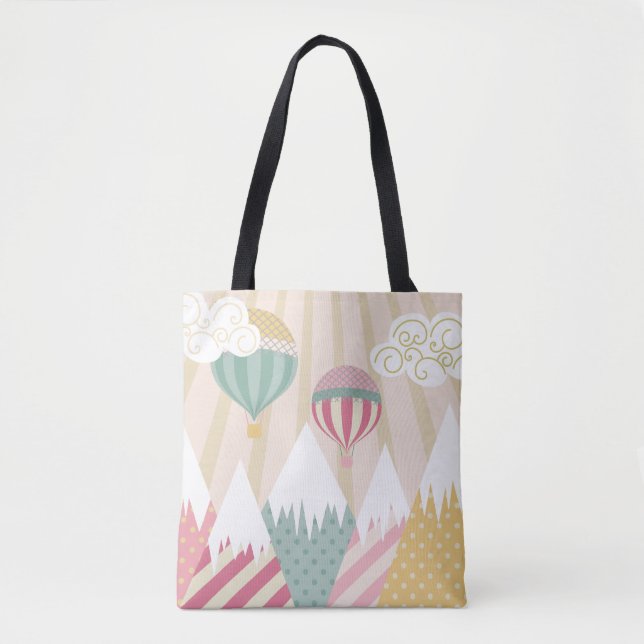 Rosa Heißluftballon und Bergwelt Tasche (Vorderseite)
