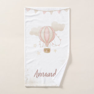 Rosa Heißluftballon Wolken Babyparty Badhandtuch Set