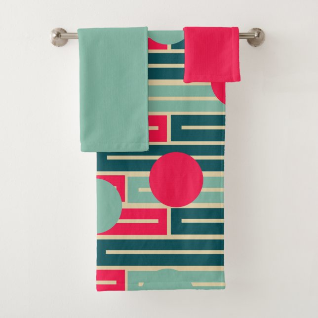 Rosa, hellblau, Aquamarine Rechtecke und Becken fü Badhandtuch Set (Insitu)