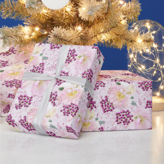 Rosa Hellebore Blume Berries & Ribbons auf rosa Geschenkpapier