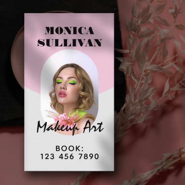 Rosa hellgraues minimalistisches Make-up Visitenkarte (Von Creator hochgeladen)