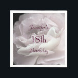 Rosa, hellrosa Rose, Name, 18. Geburtstagsparty Serviette<br><div class="desc">Unser originelles Blumenfoto von ultra-blassrosa Rosenblättern schmückt diese einzigartige und lustige personalisierte Party Papierserviette. Obwohl standardmäßig "18th Birthday" steht, können Sie den Text einfach ändern, um den Namen, die Anzahl der Jahre und das Ereignis zu bestimmen. Sehr weiblich und mädchenhaft! Viele passende Produkte sind erhältlich. Alle Rechte vorbehalten © 2015...</div>
