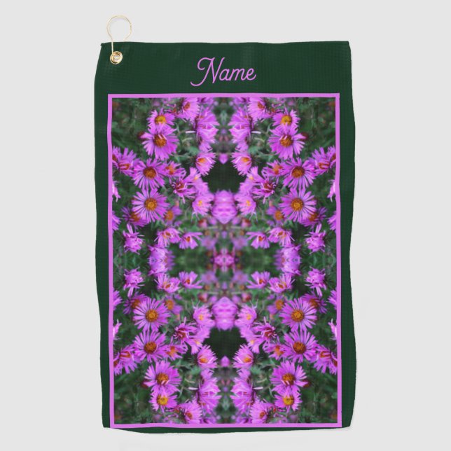 Rosa Herbst-Aster-Blume Abstrakt Personalisiert Golfhandtuch (Vorderseite)