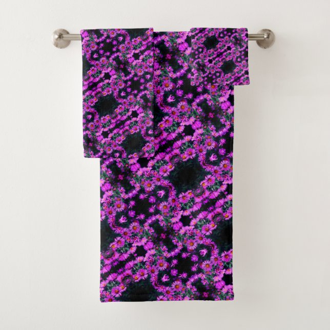Rosa Herbst-Aster-Blume Abstraktes Kunstmuster Badhandtuch Set (Insitu)