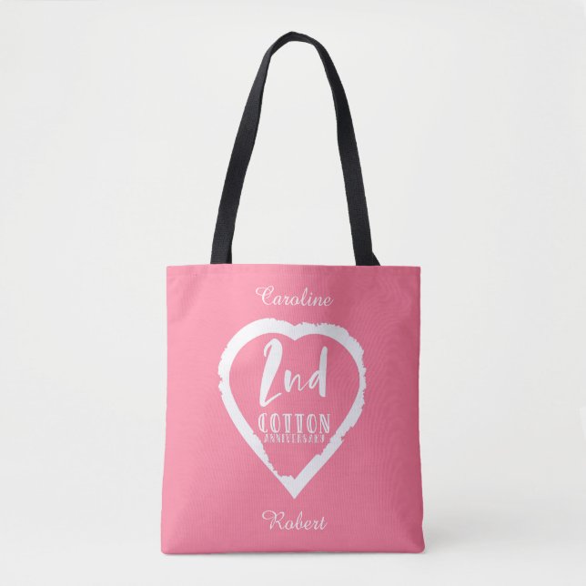 Rosa Herz 2. Cotton Hochzeitstag Tasche (Vorderseite)