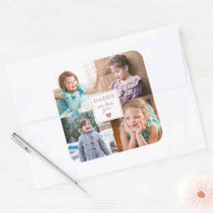 Rosa Herz 4 Kinder FotoCollage Quadratischer Aufkleber