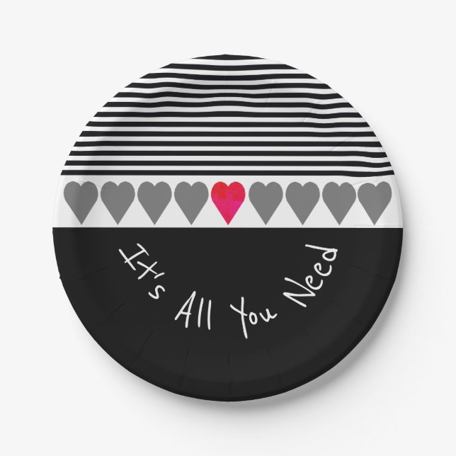 Rosa Herz akzentriert Pappteller (Vorderseite)