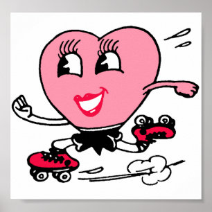 Rosa Herz auf Rollen-Skaten Poster