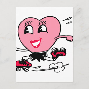 Rosa Herz auf Rollschuhen Postkarte