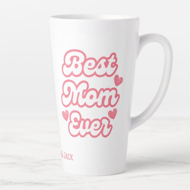 Rosa Herz Beste Mama je Kind Name Latte Tasse (Rechts)