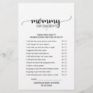 rosa Herz Black Calligraphy Mommy or Daddy Game