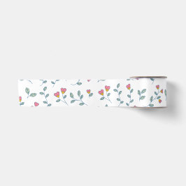 Rosa Herz Blumen-Ditsy-Weiß-Muster Satinband